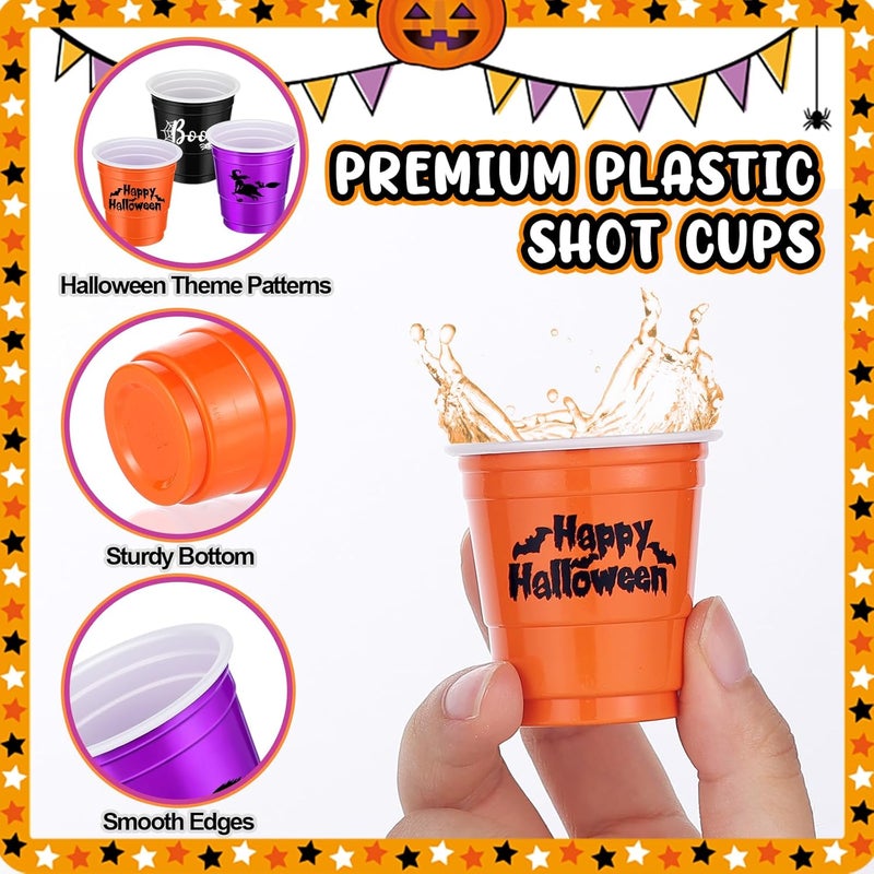 Booson 120Pcs Halloween Shot Glasses 2oz Mini Disposable Shot Cups Black Purple Orange Plastic Happy Halloween Party Cups for Trick or Treat Halloween Party Supplies (Halloween) - Image 4